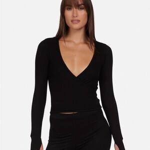 Michael Lauren Ribbed Front Wrap Top